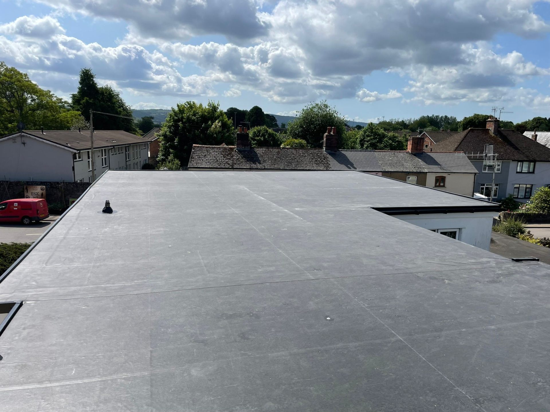 Large GRP fibreglass flat roof with valley views in South Wales